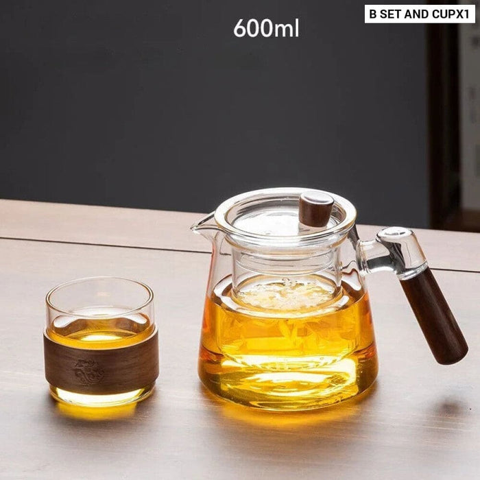 Glass Teapot Set with Teacups and Flower Design