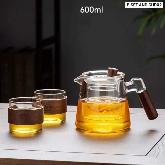 Glass Teapot Set with Teacups and Flower Design