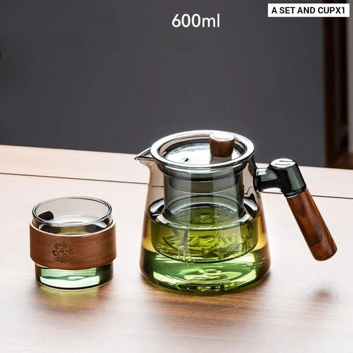 Glass Teapot Set with Teacups and Flower Design