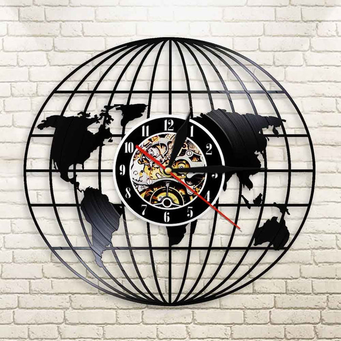 3d Globe Map of Earth Vinyl Record Led Wall Clock