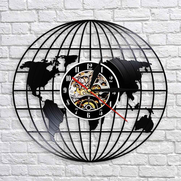 3d Globe Map of Earth Vinyl Record Led Wall Clock
