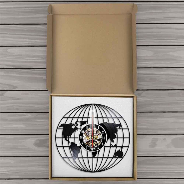 3d Globe Map of Earth Vinyl Record Led Wall Clock