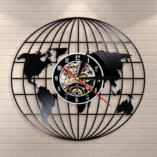 3d Globe Map of Earth Vinyl Record Led Wall Clock