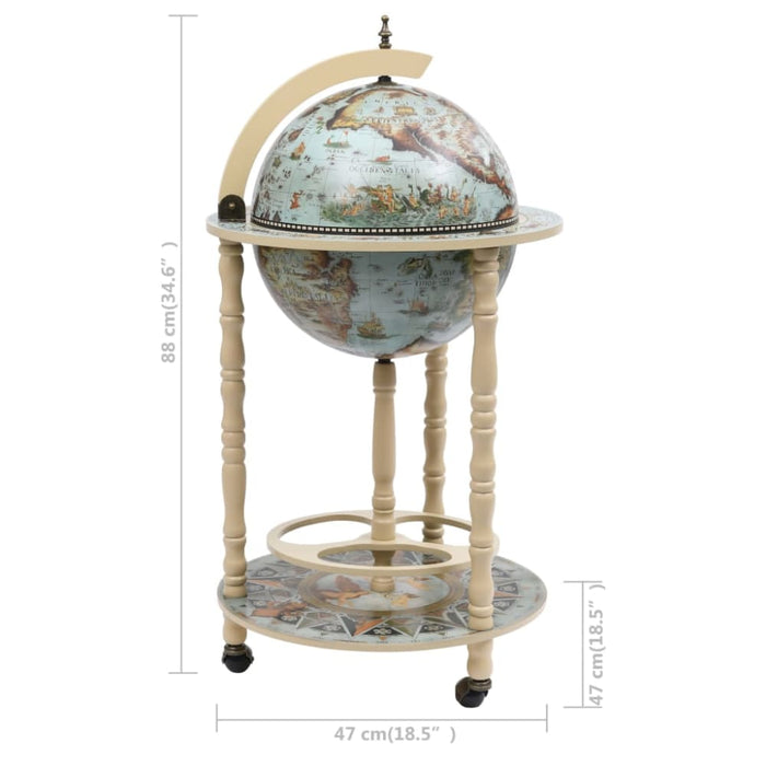 Globe Bar Wine Stand Eucalyptus Wood Blue Txbkbl