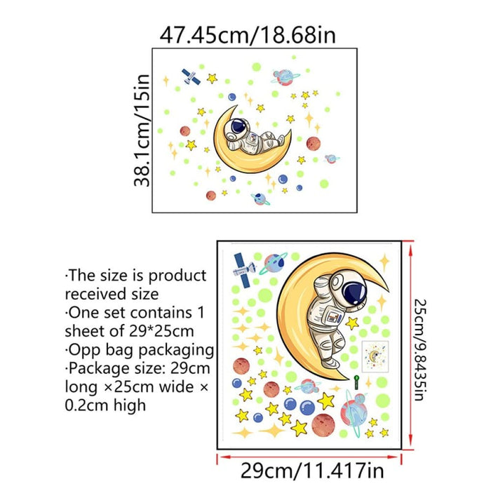 Glow In The Dark Astronaut On Moon With Planet & Stars Wall