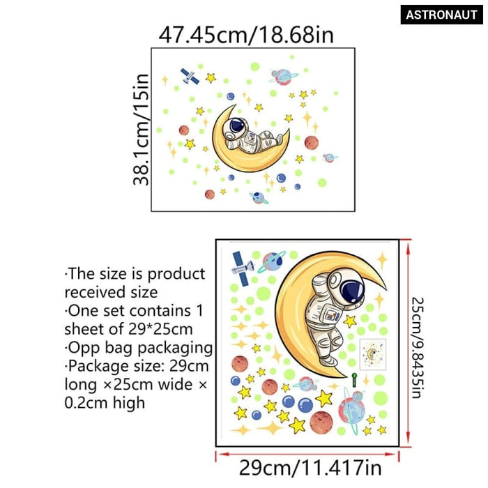 Glow In The Dark Astronaut On Moon With Planet & Stars Wall