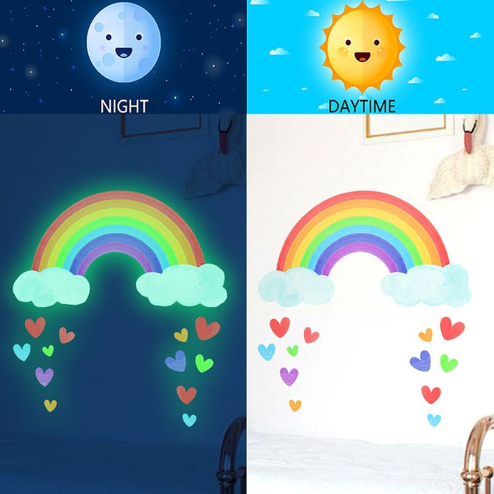 Glow In The Dark Rainbow With Heart Wall Stickers For Kids