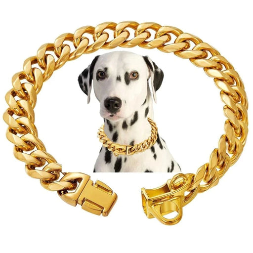 Gold Cuban Link Dog Chain Strong Stainless Steel Collar