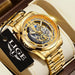 Gold Skeleton Retro Mens Watch Luxury Quartz Timepiece
