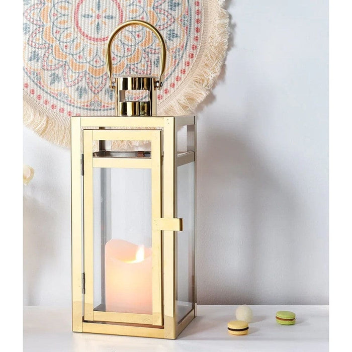 Gold Stainless Steel Candle Holder Lanterns for Indoor
