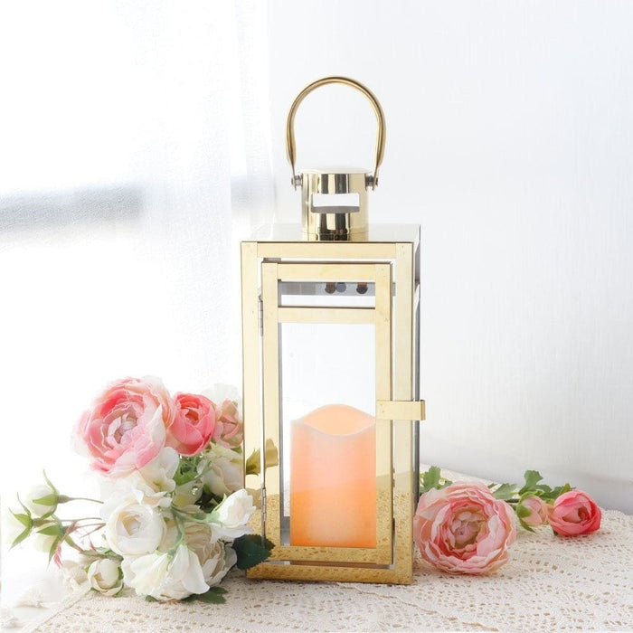 Gold Stainless Steel Candle Holder Lanterns for Indoor