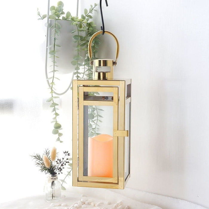 Gold Stainless Steel Candle Holder Lanterns for Indoor