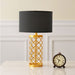 Golden Hollowed Out Base Table Lamp With Dark Shade