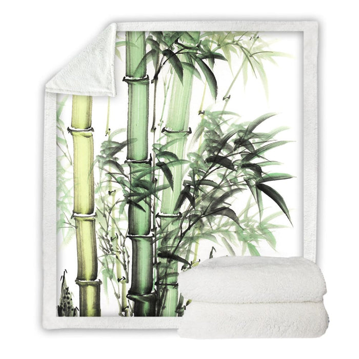 Green Leaf Bed Blanket Plant Nature Throw Watercolour