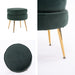 Green Round Ottoman Foot Stool Velvet Fabric Metal Leg