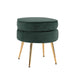 Green Round Ottoman Foot Stool Velvet Fabric Metal Leg