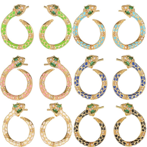Green Eye Snake Stud Earrings Light 18k Gold Plated