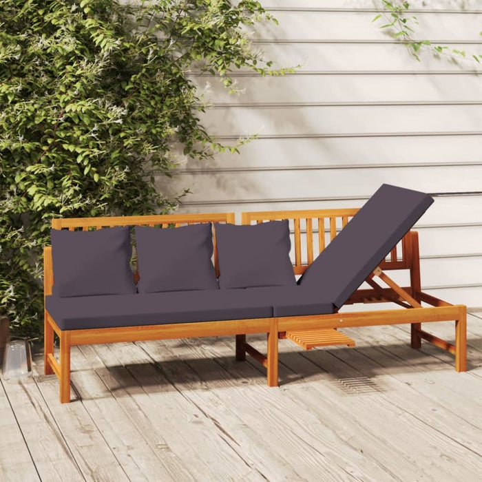Day Bed with Grey Cushion 200x60x75 Cm Solid Wood Acacia