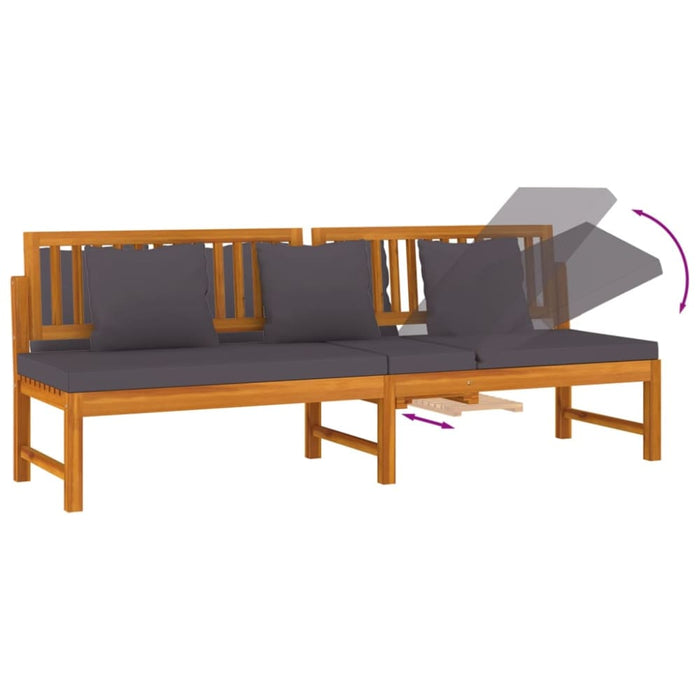 Day Bed with Grey Cushion 200x60x75 Cm Solid Wood Acacia
