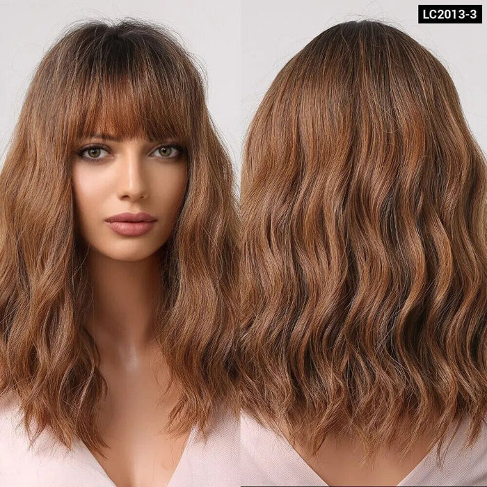 Grey Wavy Bob Wig with Bangs