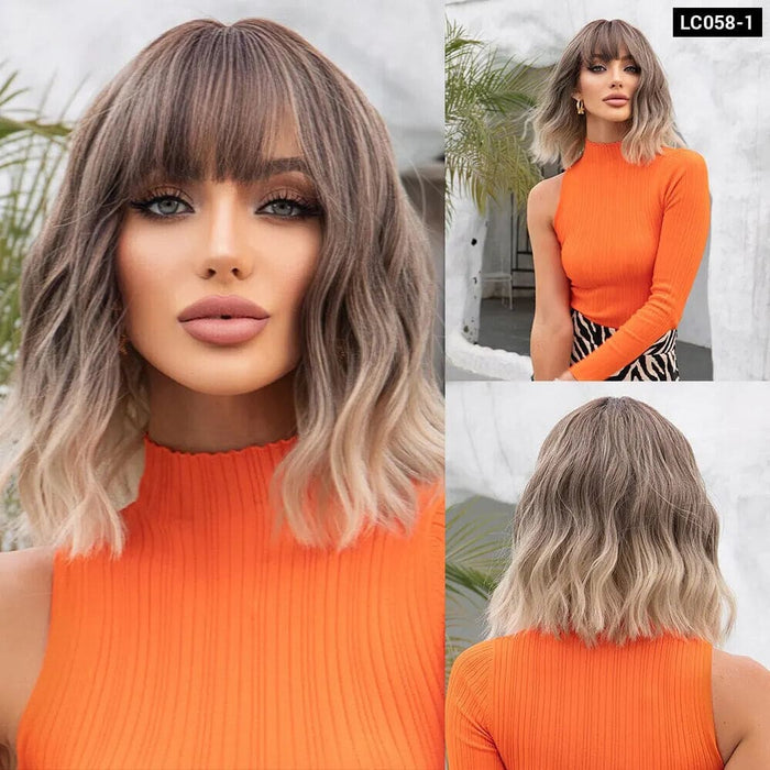 Grey Wavy Bob Wig with Bangs