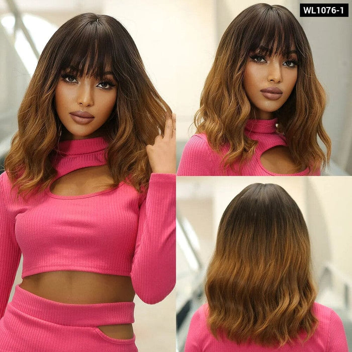 Grey Wavy Bob Wig with Bangs