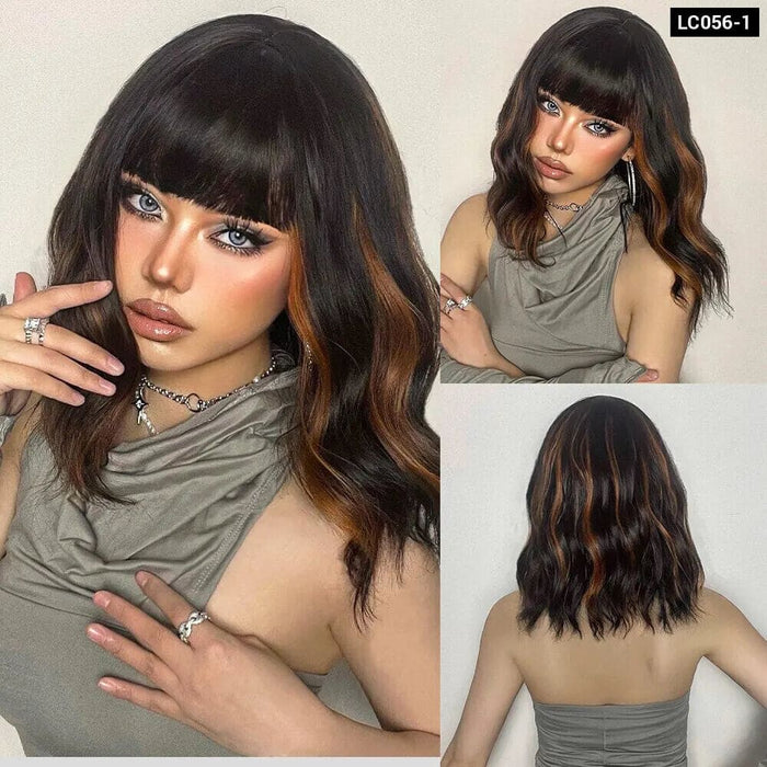 Grey Wavy Bob Wig with Bangs