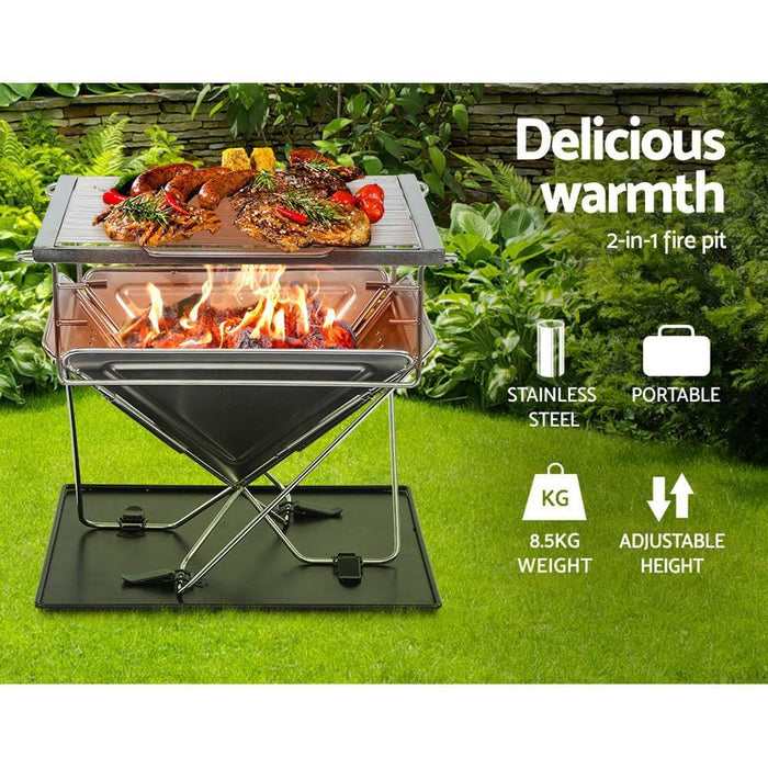 Grillz Camping Fire Pit Bbq Portable Folding Stainless