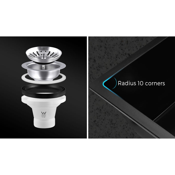 Kitchen Sink Stone Sink Granite Laundry Basin Single Bowl 45Cmx45Cm Black