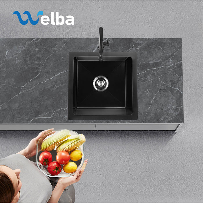 Kitchen Sink Stone Sink Granite Laundry Basin Single Bowl 45Cmx45Cm Black