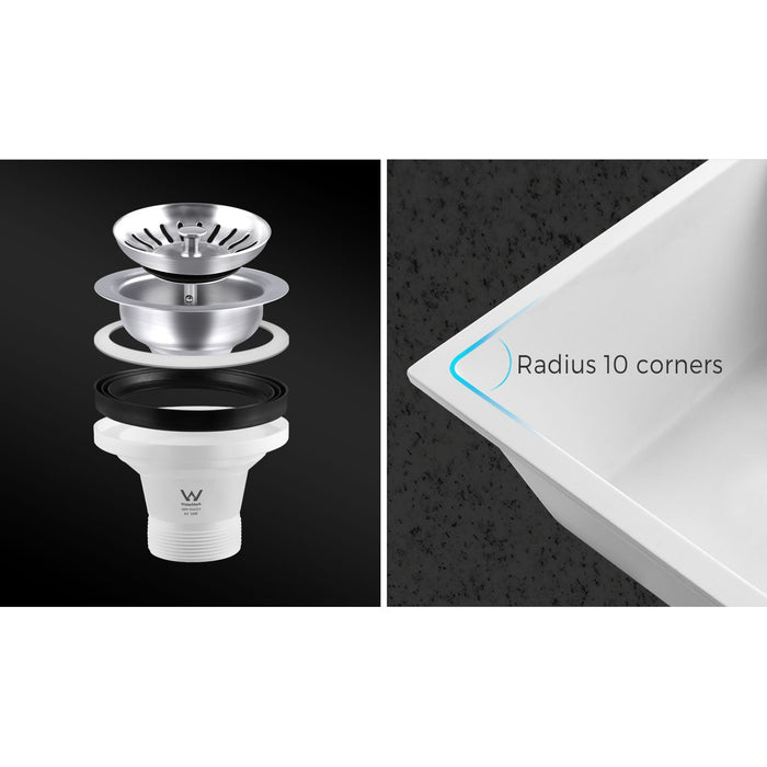 Kitchen Sink Stone Sink Granite Laundry Basin Single Bowl 45Cmx45Cm White