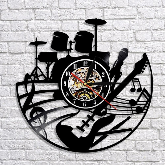 Guitar and Drum Kits Led Vinyl Record Wall Clock Player