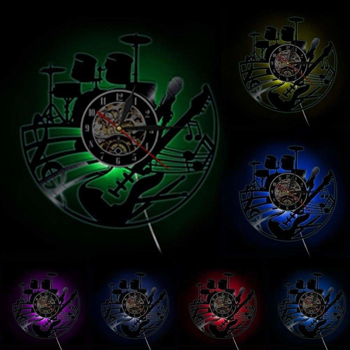 Guitar and Drum Kits Led Vinyl Record Wall Clock Player