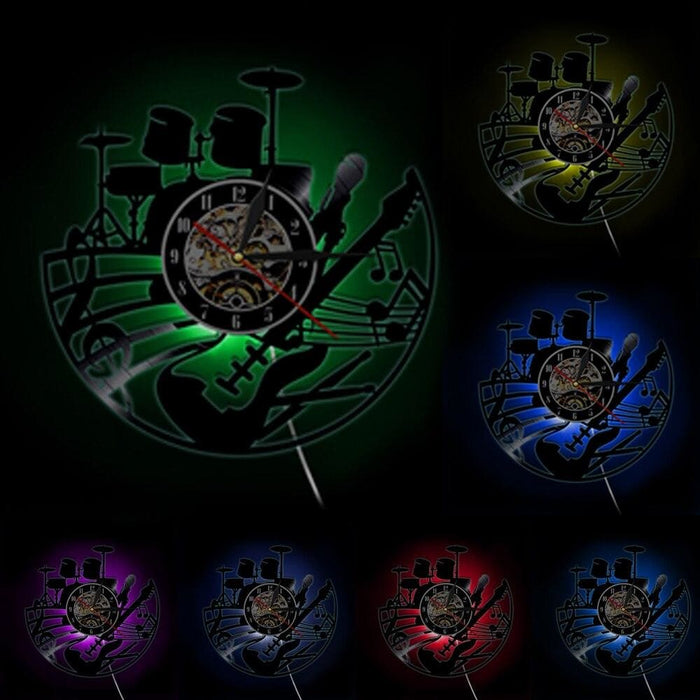 Guitar and Drum Kits Led Vinyl Record Wall Clock Player