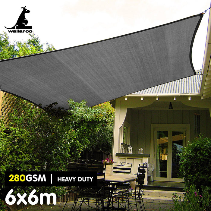 280Gsm Waterproof Outdoor Sun Shade Sail Canopy Grey Square 6M X 6M
