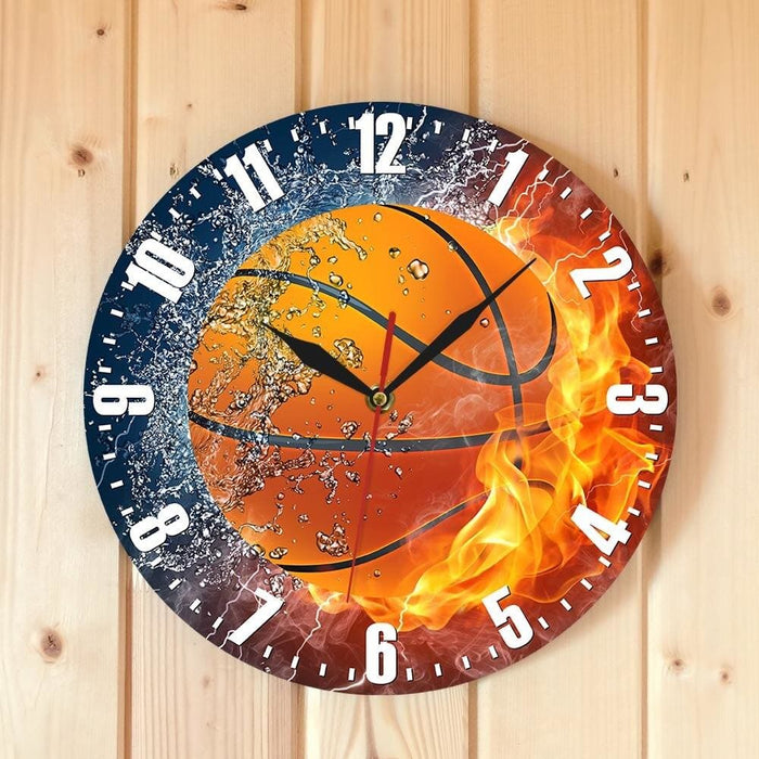 Half In Water Fire Basketball Silent Wall Clock Sport Gift