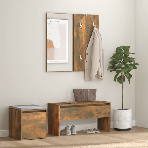 Hallway Furniture Set Smoked Oak Engineered Wood Toxboka