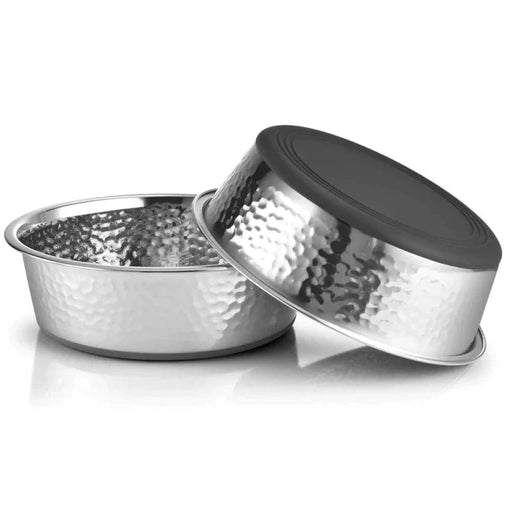 Hammered Stainless Steel Dog Bowls Anti Slip Feeder