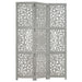 Hand Carved 3-panel Room Divider Grey 120x165 Cm Solid