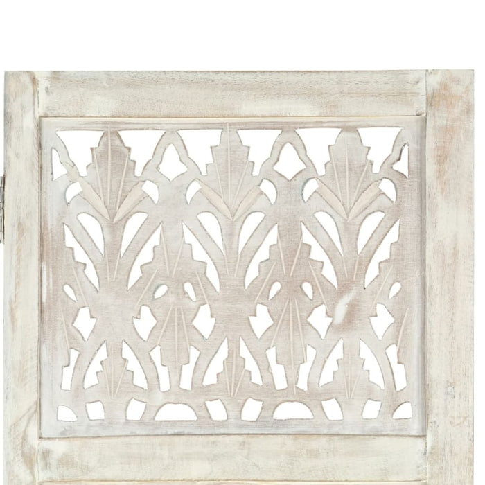 Hand Carved 3-panel Room Divider White 120x165 Cm Solid