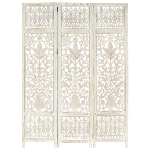 Hand Carved 3-panel Room Divider White 120x165 Cm Solid