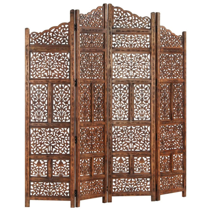 Hand Carved 4-panel Room Divider Brown 160x165 Cm Solid