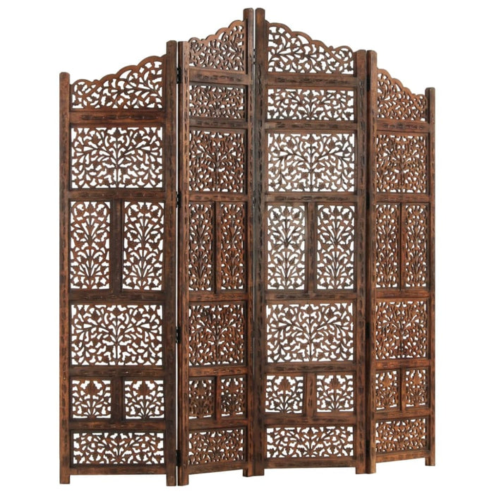 Hand Carved 4-panel Room Divider Brown 160x165 Cm Solid