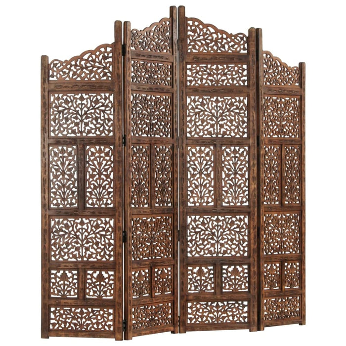 Hand Carved 4-panel Room Divider Brown 160x165 Cm Solid