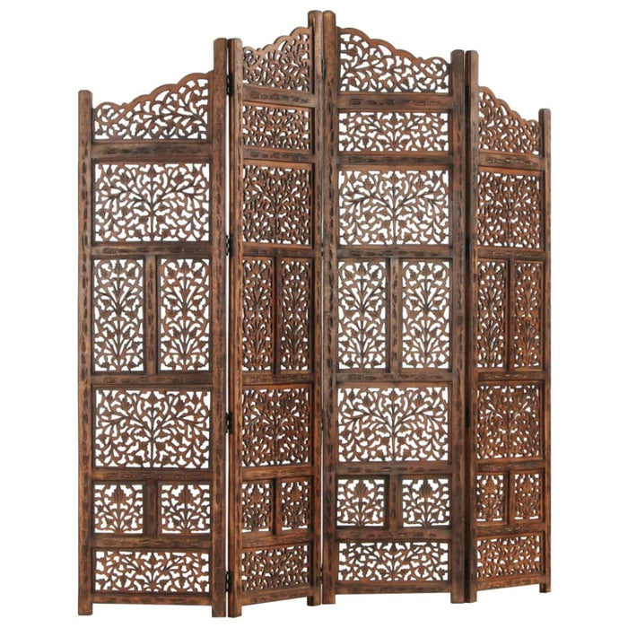Hand Carved 4-panel Room Divider Brown 160x165 Cm Solid
