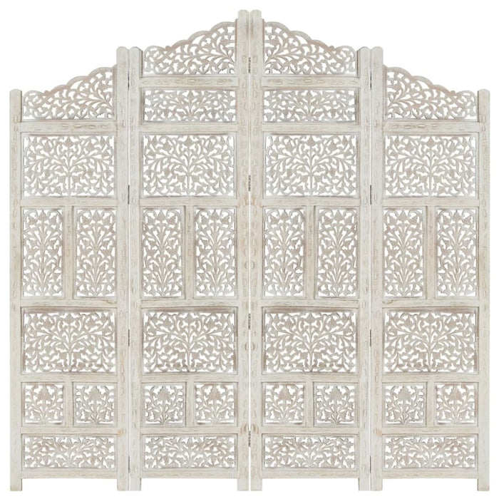 Hand Carved 4 - panel Room Divider White 160x165 Cm Solid