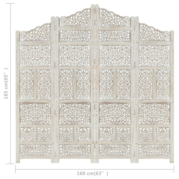 Hand Carved 4-panel Room Divider White 160x165 Cm Solid