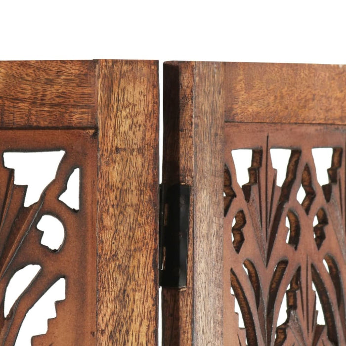 Hand Carved 5-panel Room Divider Brown 200x165 Cm Solid