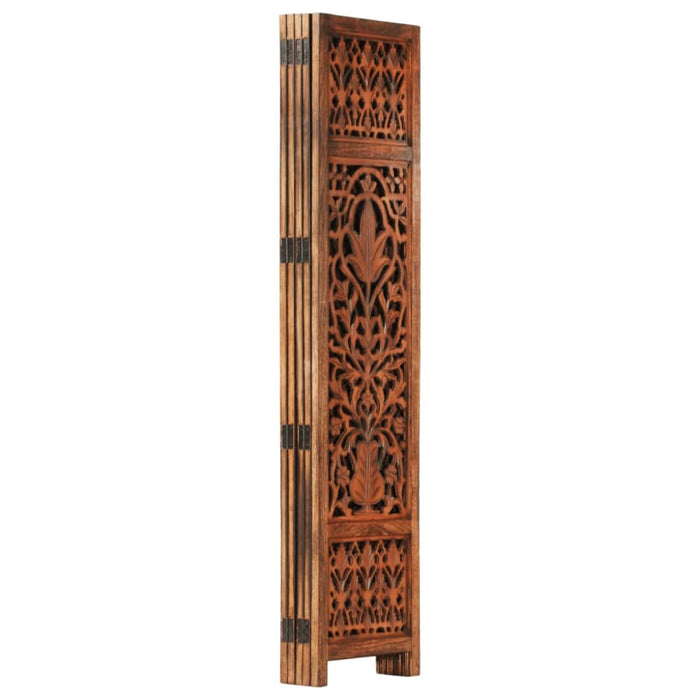 Hand Carved 5-panel Room Divider Brown 200x165 Cm Solid