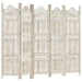 Hand Carved 5-panel Room Divider White 200x165 Cm Solid